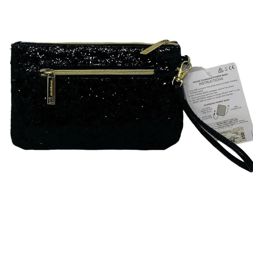 LIZ CLAIBORNE Iphone & Android Phone Charging Wallet Black Glitter Clutch Purse